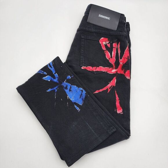 CALVIN KLEIN 205W39NYC Raf Simons black Tie Dye Blue Red Men Size 26 x‎ 35  RARE - Picture 1 of 16